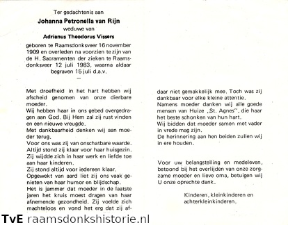 Johanna Petronella van Rijn Adrianus Theodorus Vissers