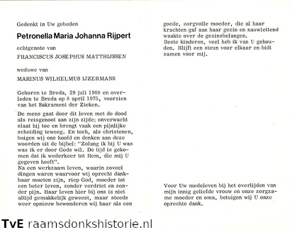 Petronella Maria Johanna Rijpert Franciscus Josephus Matthijssen Marinus Wilhelmus IJzermans