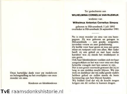 Wilhelmina Cornelia van Rijswijk Wilhelmus Antonius Cornelius Simons