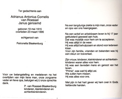 Adrianus Antonius Cornelis van Roessel Petronella Blaakenburg