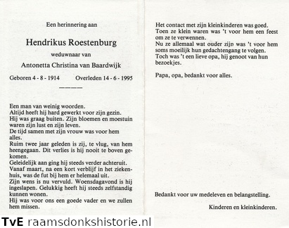 Hendrikus Roestenburg Antonetta Christina van Baardwijk
