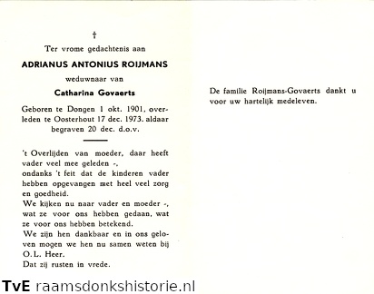 Adrianus Antonius Roijmans Catharina Govaerts