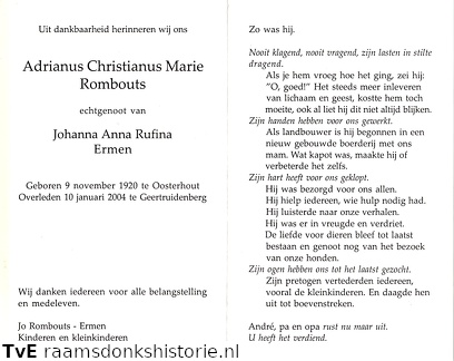 Adrianus Christianus Marie Rombouts Johanna Anna Rufina Ermen