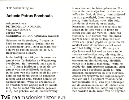 Antonie Petrus Rombouts Petronella Adriana van den Broek Hendrica Egidia Adriana Damen
