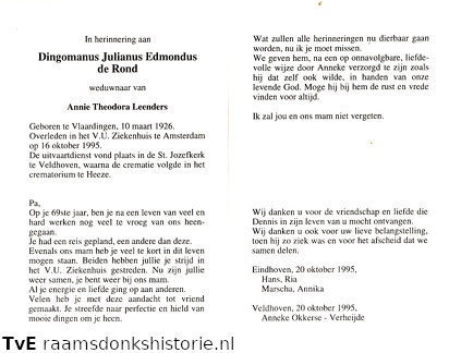 Dingomanus Julianus Edmondus de Rond Annie Theodora Leenders