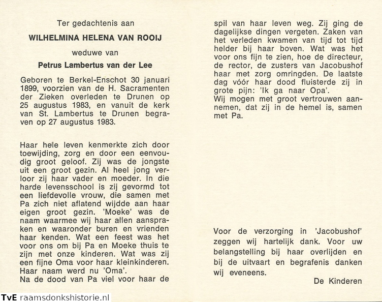 Wilhelmina Helena van Rooij Petrus Lambertus van der Lee