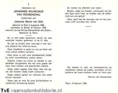 Johannes Wilhelmus van Roosendaal Johanna Maria van Dijk