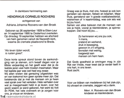 Hendrikus Cornelis Roovers Adriana Johanna van den Broek