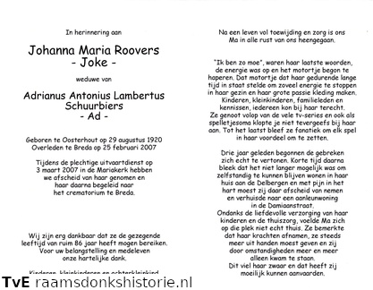 Johanna Maria Roovers Adrianus Antonius Lambertus Schuurbiers