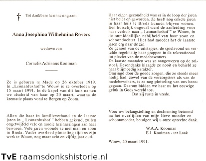 Anna Josephina Wilhelmina Rovers Cornelis Adrianus Kooiman