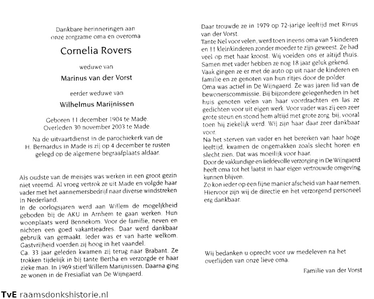 Cornelia Rovers  Marinus van der Vorst Wilhelmus Marijnissen