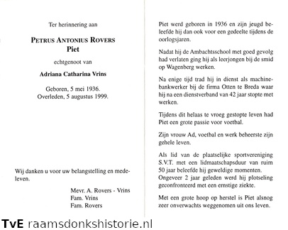 Petrus Antonius Rovers Adriana Catharina Vrins