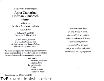 Anna Catharina Rubrech Jacobus Andreas Hofman