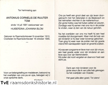 Antonius Cornelis de Ruijter Huiberdina Johanna Blom