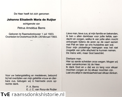 Johanna Elisabeth Maria de Ruijter Petrus Arnoldus Berns