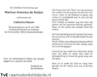 Marinus Antonius de Ruijter Catharina Klavers