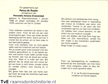 Petrus de Ruijter Petronella Antonia Groenendaal