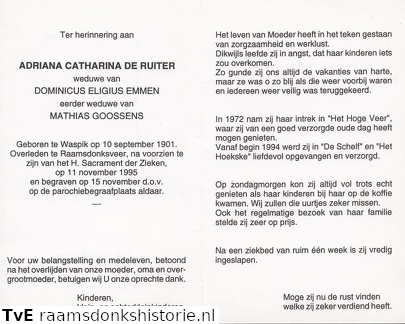 Adriana Catharina de Ruiter Dominicus Eligius Emmen Mathias Goossens