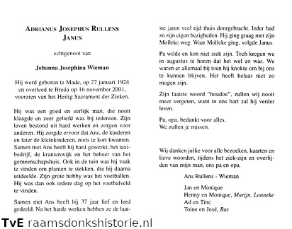Adrianus Josephus Rullens Johanna Josephina Wieman