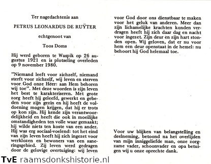 Petrus Leonardus de Ruyter Toos Doms