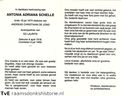 Antonia Adriana Schelle (vr) Ed Laurits Andreas Christiaan de Jong