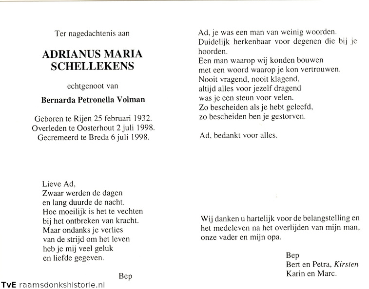 Adrianus Maria Schellekens Bernarda Petronella Volman
