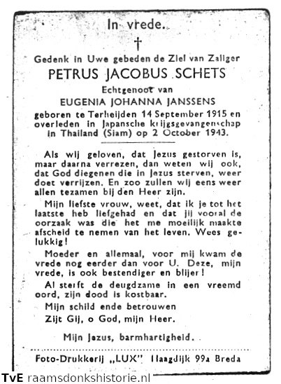 Petrus Jacobus Schets Eugenia Johanna Janssens