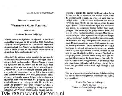 Wilhelmina Maria Schimmel Antonius Jacobus Huijbregts