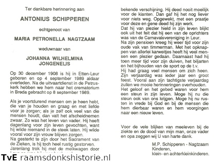 Antonius Schipperen Maria Petronella Nagtzaam  Johanna Wilhelmina Jongenelis