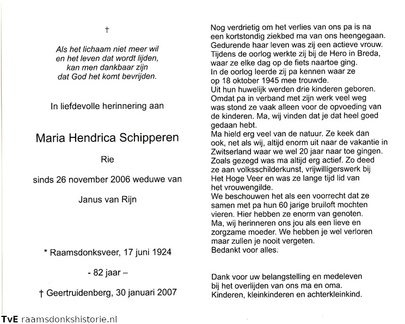 Maria Hendrica Schipperen Janus van Rijn