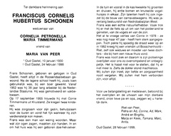 Franciscus Cornelis Hubertus Schoonen (vr)Maria van Peer Cornelia Petronella Maria Timmermans
