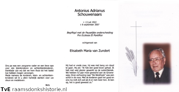Antonius Adrianus Schouwenaars Elisabeth Maria van Zundert