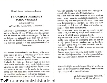 Franciscus Adrianus Schouwenaars Antonia Johanna Vermunt