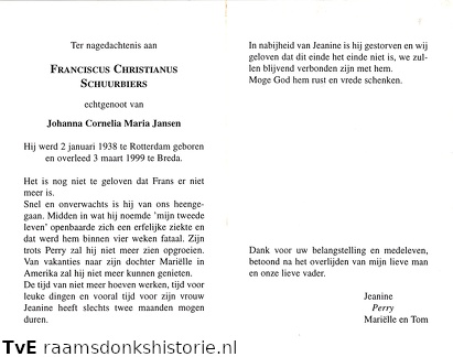 Franciscus Christianus Schuurbiers Johanna Cornelia Maria Jansen
