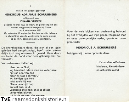 Hendricus Adrianus Schuurbiers Johanna Verbeek