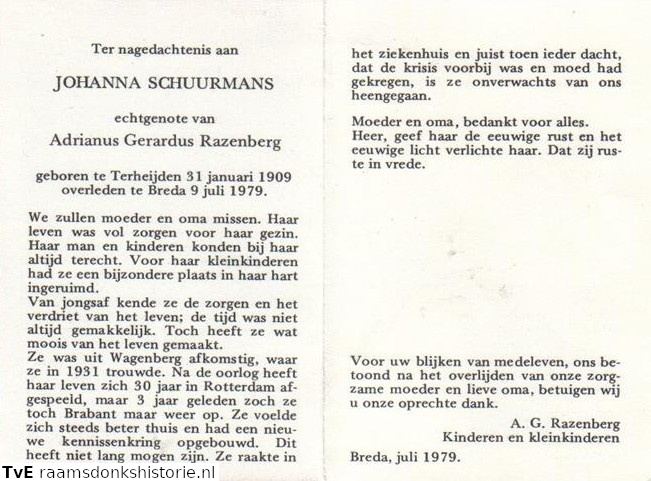 Johanna Schuurmans Adrianus Gerardus Razenberg