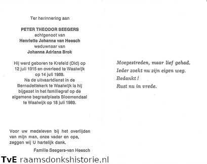 Peter Theodoor Seegers Henriette Johanna van Hessch-Johanna Adriana Brok