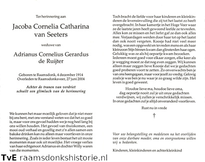 Jacoba Cornelia Catharina van Seeters Adrianus Cornelius Gerardus de Ruijter