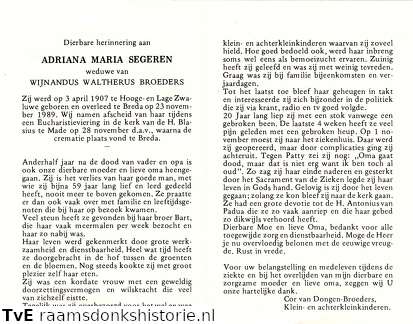 Adriana Maria Segeren Wijnandus Waltherus Broeders