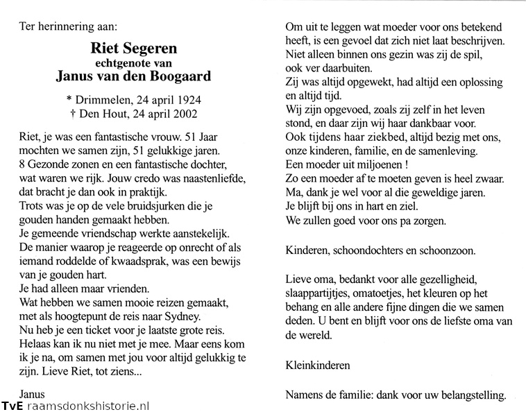 Riet Segeren Janus van den Bogaard