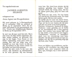 Jacobus Albertus Selbach Anna Agnes van Hoogenhuizen