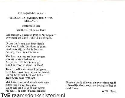 Theodora Jacoba Johanna Selbach Waltherus Thomas Takx