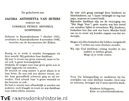 Jacoba Antonetta van Seters Cornelis Petrus Antonius Schipperen