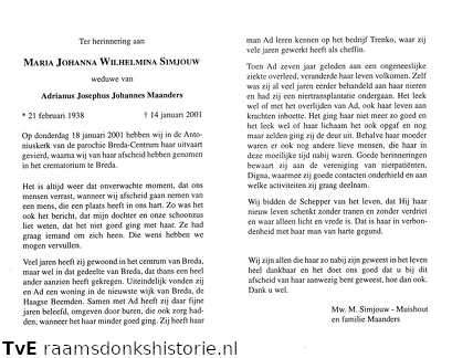 Maria Johanna Wilhelmina Simjouw Adrianus Josephus Johannes Maanders