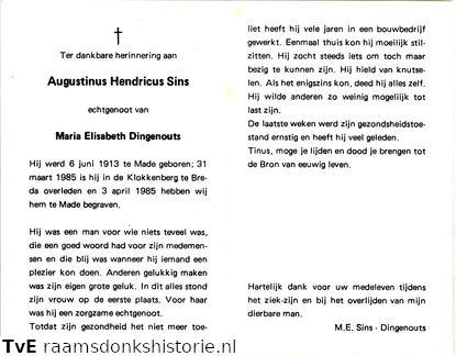 Augustinus Hendricus Sins Maria Elisabeth Dingenouts
