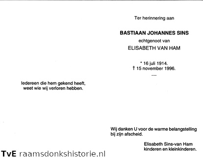 Bastiaan Johannes Sins Elisabeth van Ham