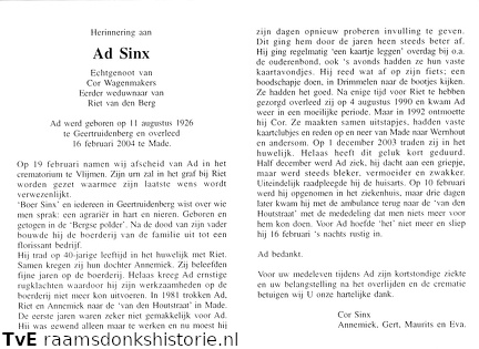 Ad Sinx Cor Wagenmakers Riet van den Berg