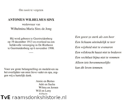Antonius Wilhelmus Sinx Wilhelmina Maria de Jong