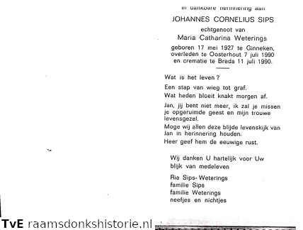 Johannes Cornelius Sips Maria Catharina Weterings