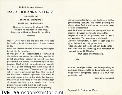 Maria Johanna Sleegers Johannes Wilhelmus Josephus Raaijmakers